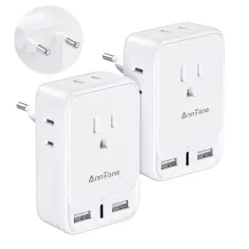Anntane Zyc21-w-eu 2 Pack European Travel Adapter Type C - Most Of Europe White