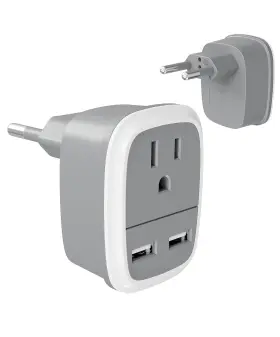 Bates Choice 850025106245 European Travel Adapter With Usb - Us To Europe Plug White Gray