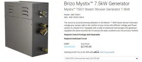 8GE-TSG07-208-3 BRIZO Mystix Steam Generator Phase Shower