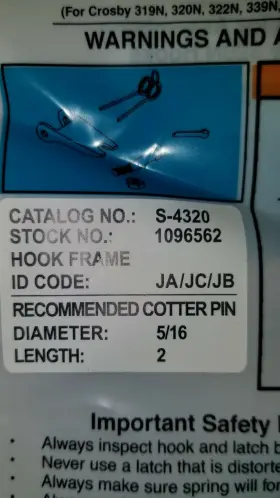 1096562 CROSBY GROUP INC Latch Hooks