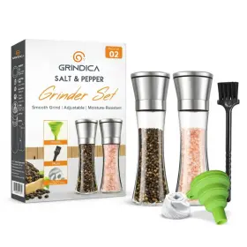 199874503349 GRINDICA Salt Pepper Grinder Set Manual Glass 199874503349 GRINDICA Salt Pepper Grinder Set Manual Glass
