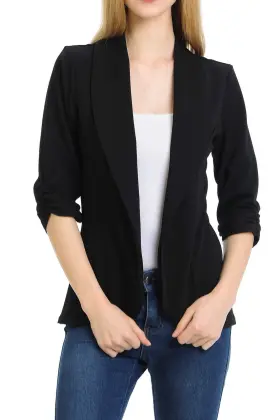 MJA006 MINEFREE Womens Ruched Sleeve Office Blazer Jacket