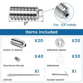 MZZ0945 MUZATA Pack Invisible Cable Railing Swage Lag Screw #2