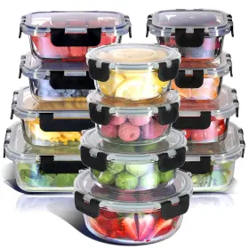 VDS-NE-GLSSCNTNR-12PC-BLK NESTL Airtight Freezer Safe Food