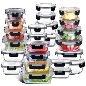 VDS-NE-GLSSCNTNR-24PC-BLK NESTL Airtight Freezer Safe Food