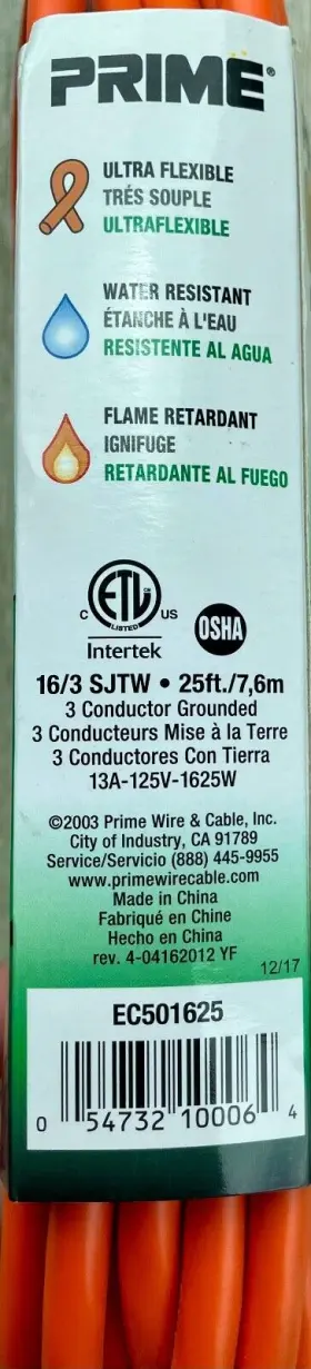 EC501625 PRIME Extension Cord Sjtw #3