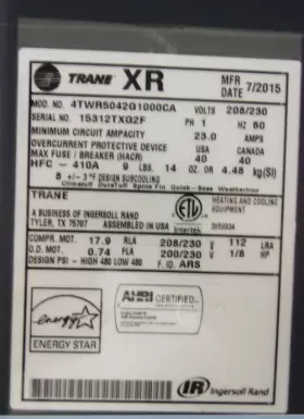 ACC19552 TRANE Central Air Conditioner Condenser #2