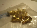 #14-10 X 1" Flat Head Phillips Sharp Point Plain Finish Brass Wood Screw Qty 10. Fixed Price $10.00.