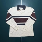 Hollister Rugby Shirt Mens Medium White Blue Striped Heavyweight Long Sleeve Y2k. Fixed Price $29.99.