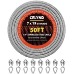 Celynd Stainless Steel Cable For Railing 50ft 1/4" T316 Wire Rope With Clamp.... Fixed Price $55.42.