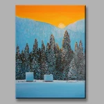 Original Painting Acrylic Winter Forest Snow Trees Mountains Cabins Geebeeart. Fixed Price $141.18.