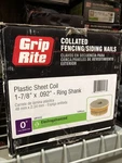 1-7/8" X .092", Degree Plastic Sheet Coil Nails, Hot Galvanized, Ring 9000 Ct. Fixed Price $59.95.