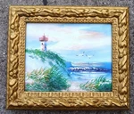 Light House Seagull Sea Gull Ocean View Hand Painted 10" Oil Painting Gift S165. Fixed Price $27.00.