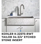 Kohler K-22573-rwt Tailor 34-3/4" Etched Stone Insert, Royal White Geo New. Fixed Price $540.00.