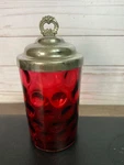 Red Cranberry Glass Coin Dot Spot Pickle Castor With Silverplate Lid. Fixed Price $49.99.