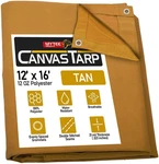 Heavy Duty 12' X 16' Tan Canvas Tarp - Water Resistant 12oz. Fixed Price $143.99.