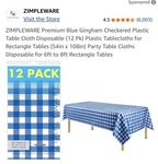 Zimpleware Blue Gingham Checkered Plastic Table Cloth Disposable (12 Pk). Fixed Price $10.50.