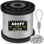 316 Stainless Steel Cable, 400ft 1/32in Wire Rope With 100pcs Aluminum Sleeve.... Fixed Price $40.52.