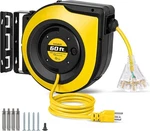 Suraielec 12 Gauge Extension Cord Reel, 60 Ft Retractable Yellow. Fixed Price $139.45.