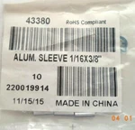 (pack Of 10) Fastenal Equiprite 1/16 X 3/8-inch Aluminum Swage Sleeve. Fixed Price $9.95.