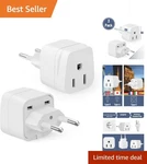 Bates Lightweight Type C European Plug Adapter - 2-pack For Hassle-free Travel. Fixed Price $24.95.