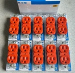 10 New Eaton Arrow Hart 15amp 125v Isolated Ground Orange Duplex Receptacles Lot. Fixed Price $59.95.