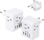 2 Pack European Travel Plug Adapter, International Power Adapter With 3 Out. Fixed Price $28.72.