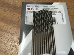 Jobber Drill #34 Hss 135 Split Point Black And Gold Finish Qty 11. Fixed Price $33.00.