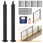 Cke 36" Stair Cable Railing Post Kit 5-10ft, 2 Pack W/ 150ft Wire Rope -black. Fixed Price $107.99.