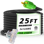 Loemu 30 Amp To 110 Adapter Outdoor Generator Power Cord 25ft, 12/3 Gauge Multip. Fixed Price $88.49.
