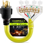 Campzlly 30 Amp To 20 110 Generator Rv Adapter L14-30p 4x 5-15r/5-20r. Fixed Price $50.72.