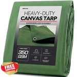 Meruyoo 12x16 Canvas Tarp, Olive Drab, 12 Oz, Rustproof Grommets, Heavy Duty. Fixed Price $103.39.