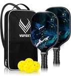 Vufoxt Set Of 2 Pickleball Paddles With 4 Ball, Carbon Fiber, Graphite Honeycomb. Fixed Price $59.99.