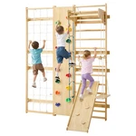 Vevor Swedish Ladder Wall Gym 9-in-1 17-level Solid Wood Gymnastic Stall Bars. Fixed Price $309.99.