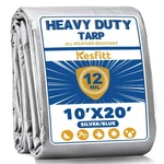 Kesfitt 12 Mil Heavy Duty Waterproof Tarp With Metal Grommets, 10x20 Ft, Silv.... Fixed Price $40.13.