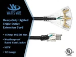 12 Gauge Extension Cords Heavy Duty Lighted 3-outlet Sjtw Indoor / Outdoor 3. Fixed Price $34.97.