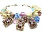 Purple Fancy Square Murano Glass Faux Pearls Charm Bracelet Br Sas. Fixed Price $8.00.