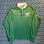 Vtg Y2k Hollister Large Men S Long Sleeve Polo Rugby Shirt Green Sun Faded Nwt. Fixed Price $30.40.